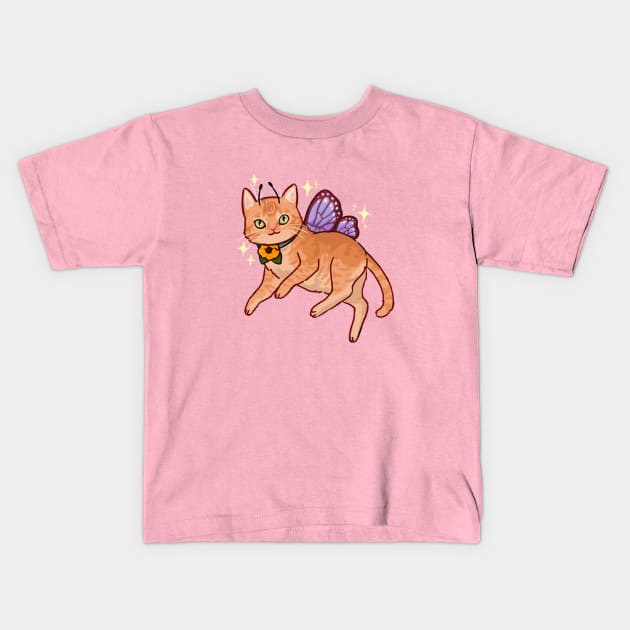 Orange tabby cat with fairy wings Kids T-Shirt by ballooonfish